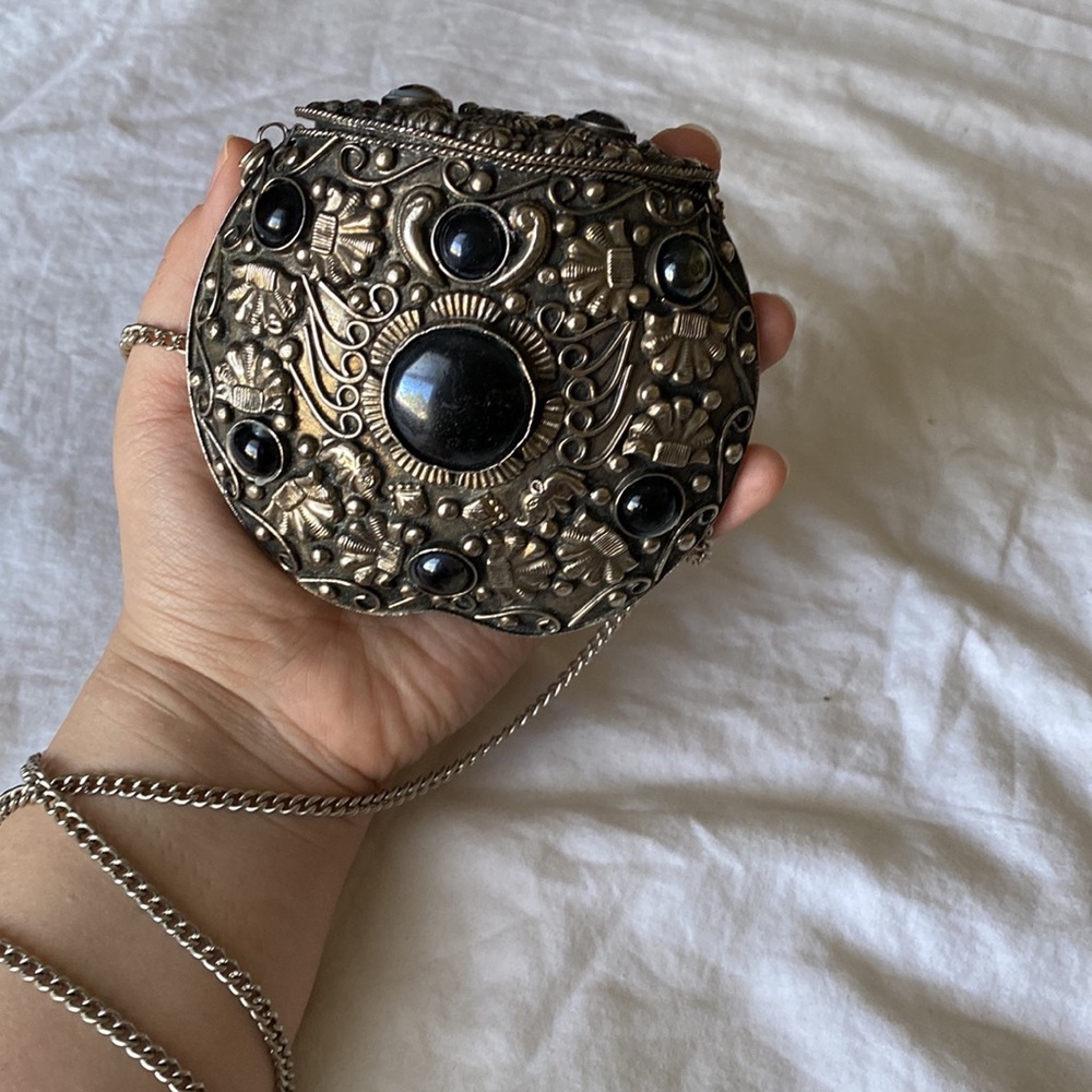 Bohemian Metal + Agate Stone Purse - Sajai Metal Evening Purse Clutch
